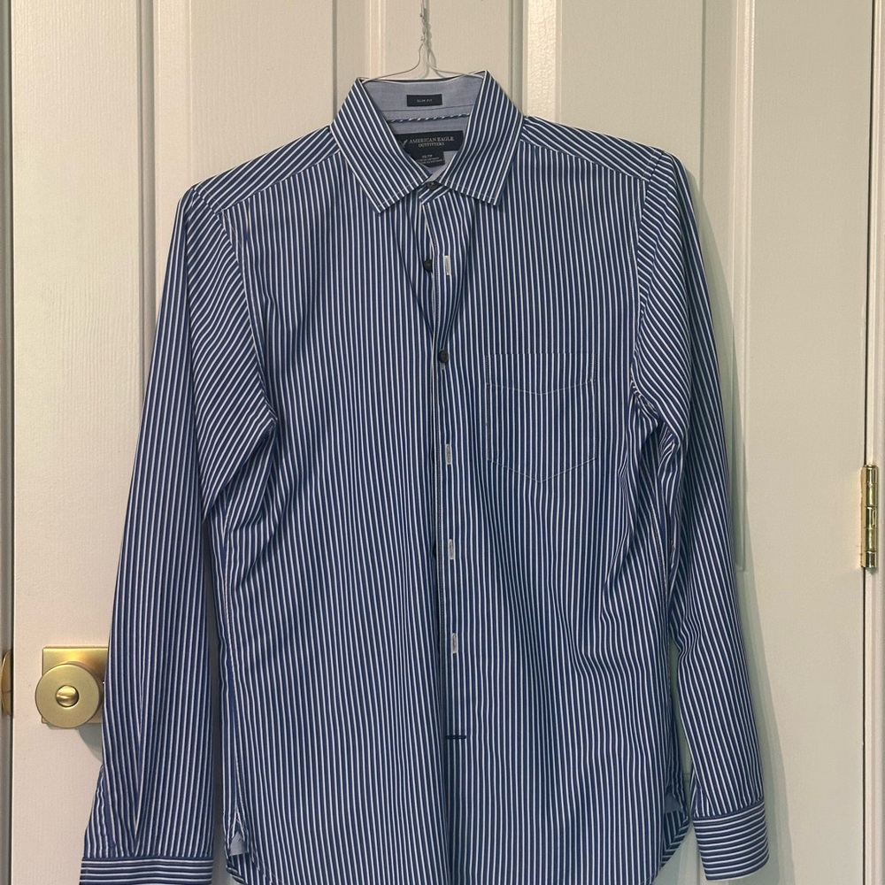 American Eagle Outfitters Navy Striped Dress Shirt